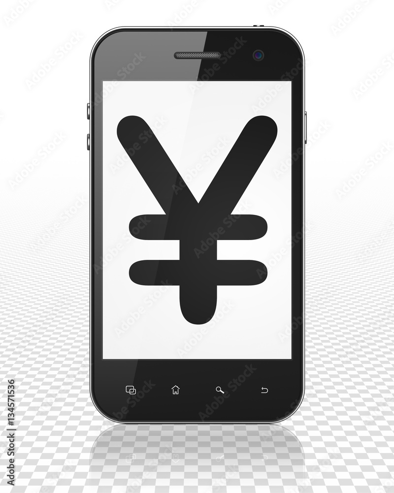 Currency concept: Smartphone with Yen on display Currency concept: Smartphone with Yen on display