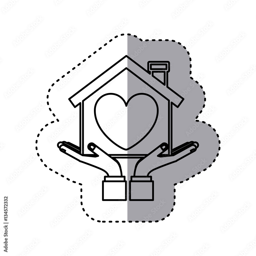 sticker contour of hands holding a house with heart inside vector ...