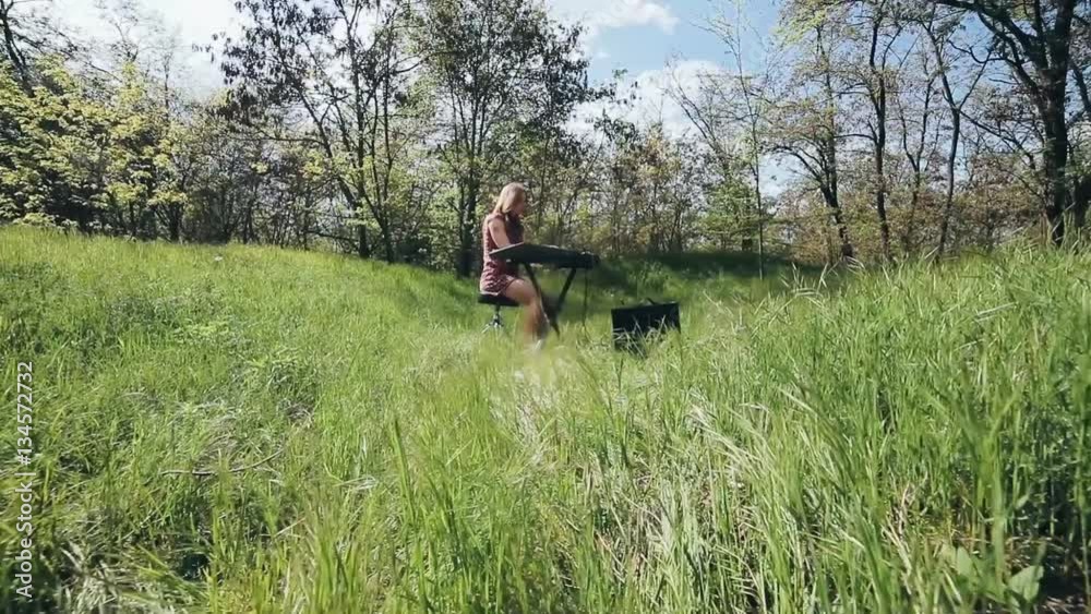 girl in the forest plays the synthesizer and sings girl in the forest plays the synthesizer and sings