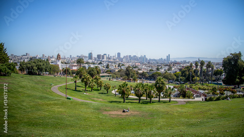 San Francisco, CA, USA - July 25, 2014: Panorama of Dolores Park, with Downtown San Francisco in Background photo
