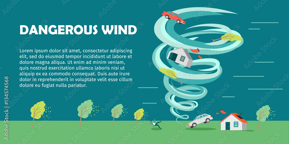 Fotografie, Obraz Dangerous Wind Flat Design Vector Banner