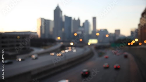 Modern cityscape with skyscrapers and highway at early morning, Atlanta,Georgia, USA. Blurred bokeh city background