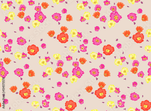 Seamless pattern of Portulaca flowers. Vector abstract background for textile  wallpaper  print and gift wrap.