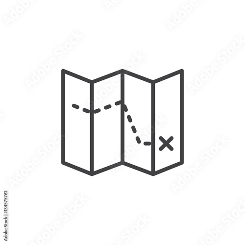 Route on map line icon, outline vector sign, linear pictogram isolated on white. Symbol, logo illustration