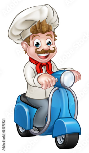 Cartoon Delivery Moped Scoo...