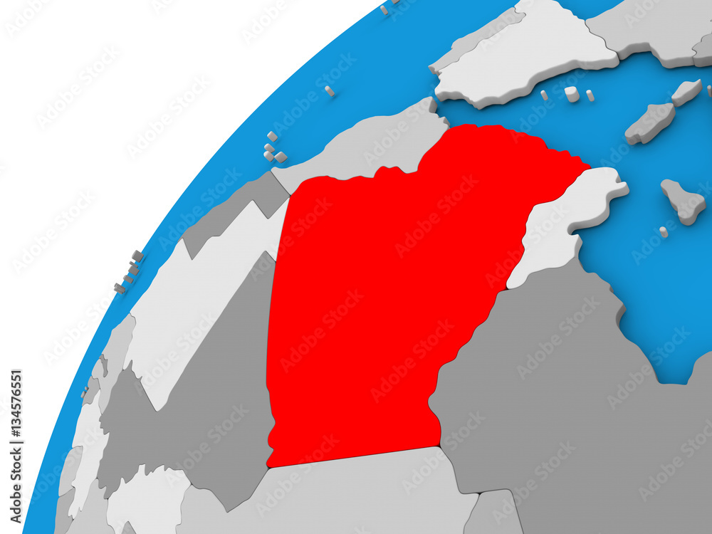 Fototapeta premium Algeria on globe in red