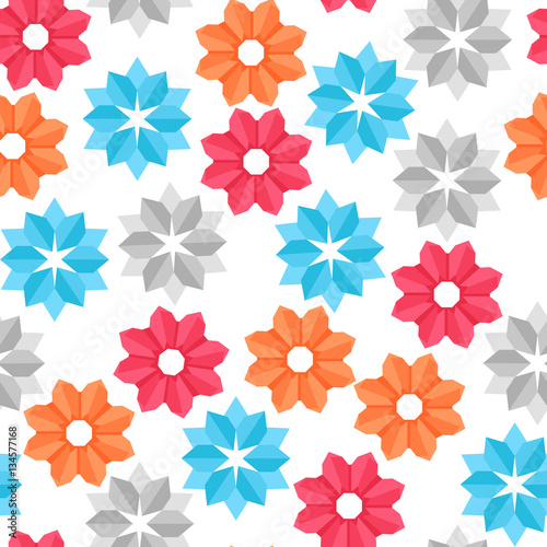 Vector seamless pattern of paper origami color flowers
