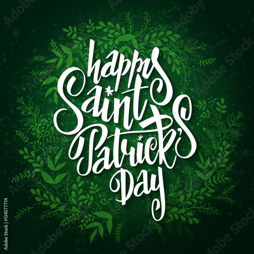 vector hand lettering saint patricks day greetings card with doodle branches