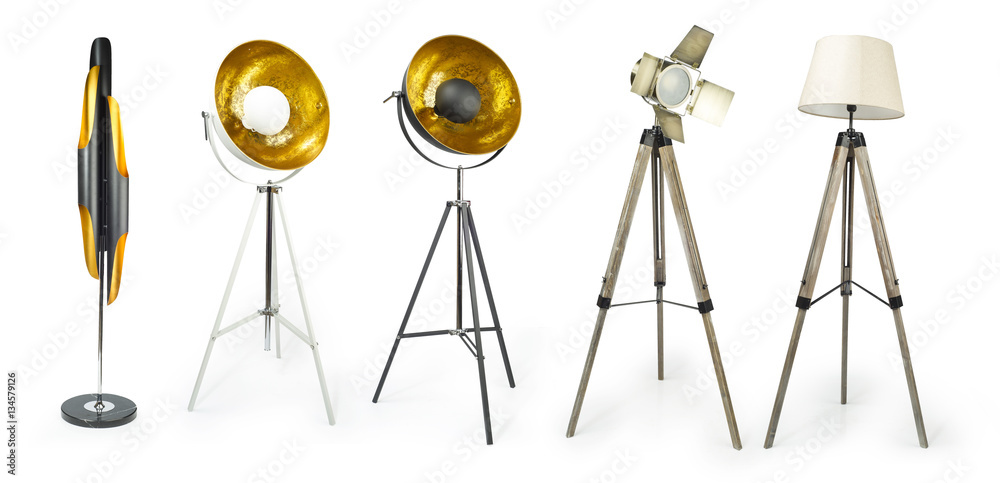 Set of Tripod Light projector isolated on white with clipping path included, Decorative light projectors isolated.. Set of Tripod Light projector isolated on white with clipping path included, Decorative light projectors isolated..