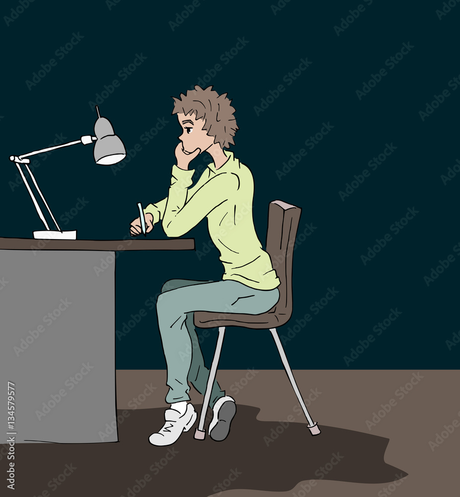 Aan het studeren in een donkere kamer
