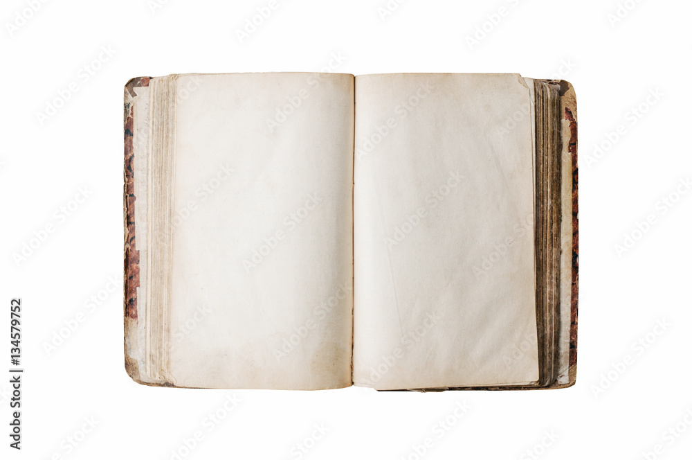 Naklejka premium Opened retro empty book on wooden floor