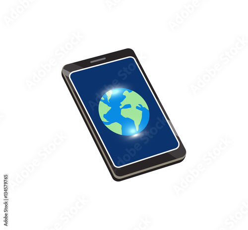 Vector image of a smartphone with a globe on the screen