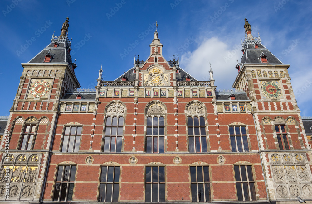 Facade of the central train station of Amsterdam
