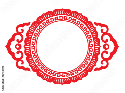 Red Chinese circle lotus frame vector design