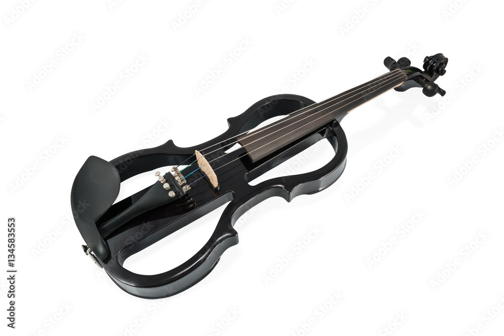 Obraz premium Beautiful black electric violin lying, isolated on a white background