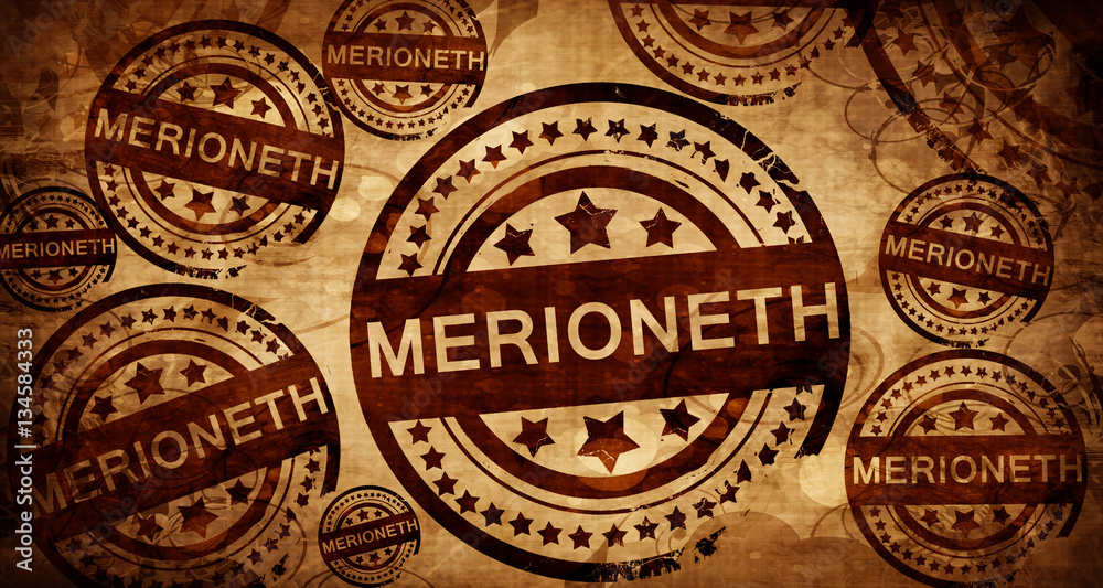 Merioneth, vintage stamp on paper background
