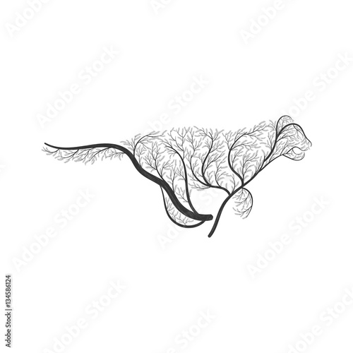 Fototapeta Naklejka Na Ścianę i Meble -  running Tiger stylized bush