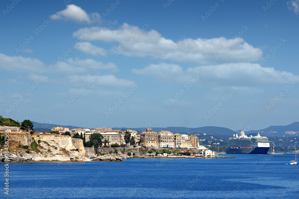 old Corfu town and cruiser ship summer season