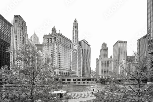 Black and white picture of Chicago downtown  USA