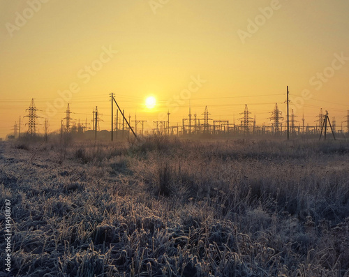 Astonishing dawn and tender winter morning landscape