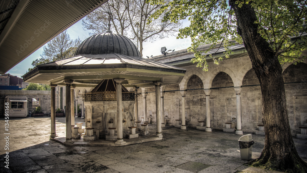 Istanbul, Turkey - April 12, 2014: The fountain of the Kilic Ali Pasa Mosque in Istanbul