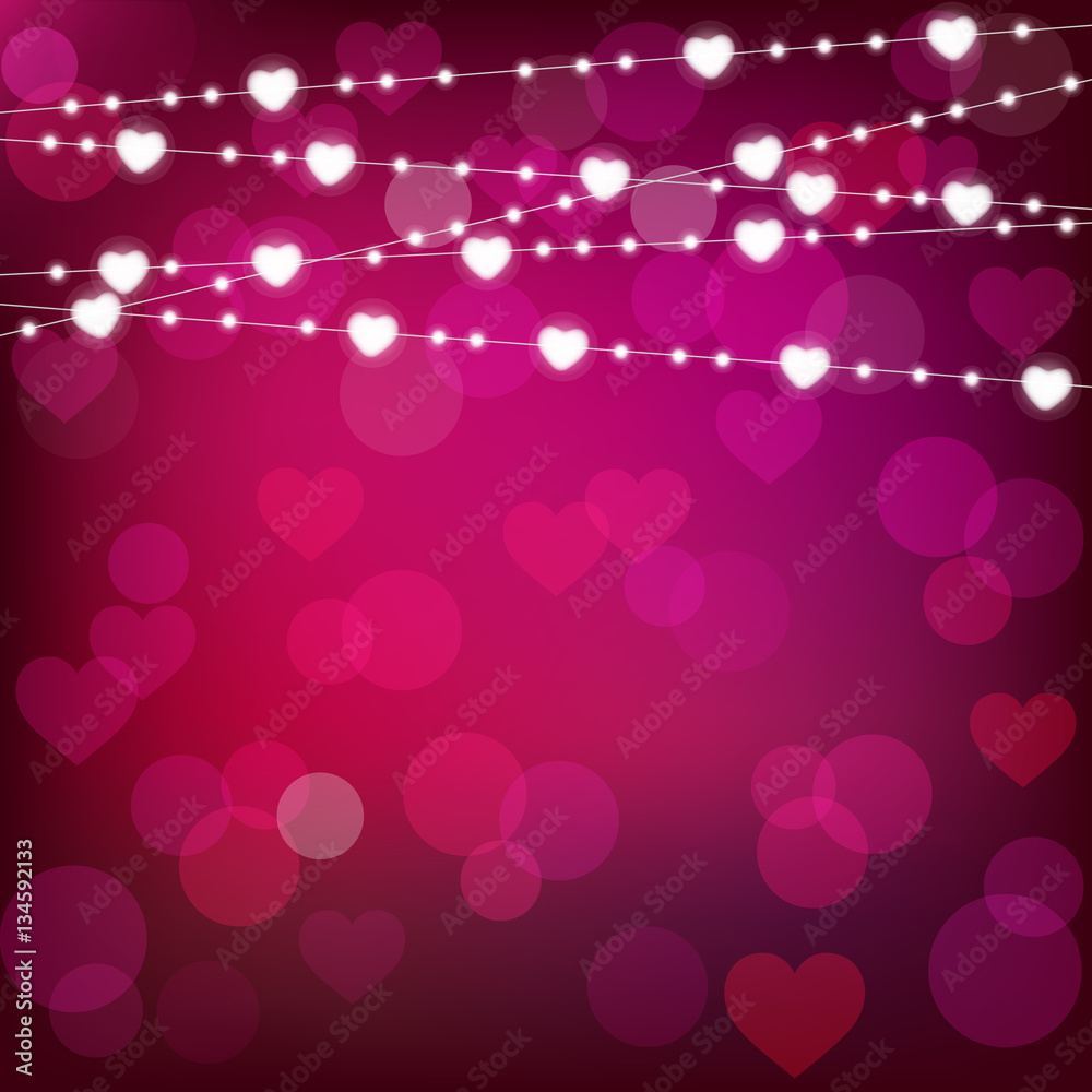 vector realistic st. valentine's lantern garland on purple background. st. valentine's card