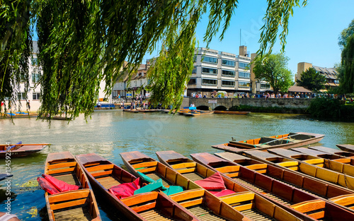 Fotografie Cambridge punting boats on river, Cambridgeshire, England