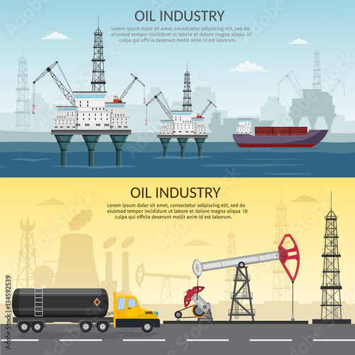 Vector of Oil rig industry processing petrol and transportation infographics set production elements.