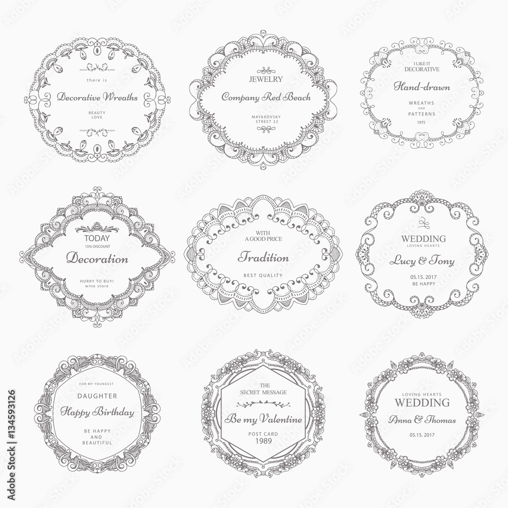 Collection of hand drawn wreaths. Cute template design elements. Vector illustration. Collection of hand drawn wreaths. Cute template design elements. Vector illustration.