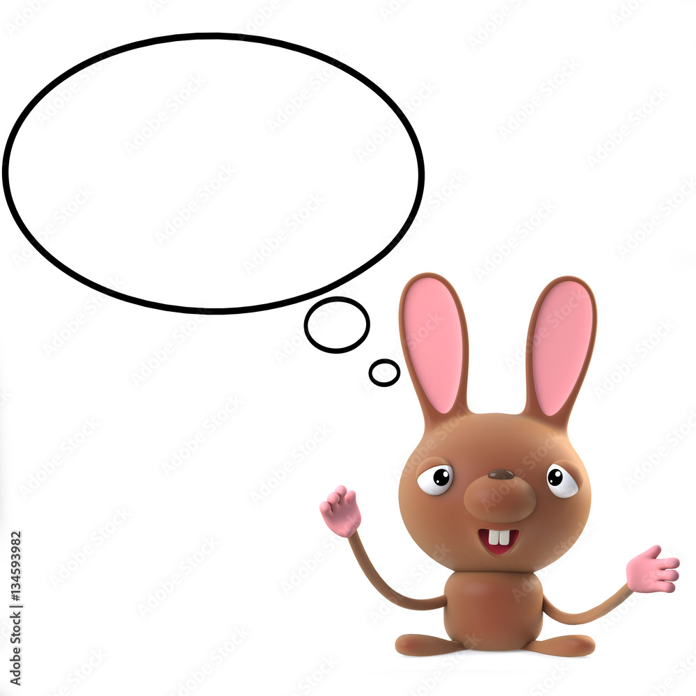 3d Cute cartoon Easter bunny rabbit character has an idea 3d Cute cartoon Easter bunny rabbit character has an idea