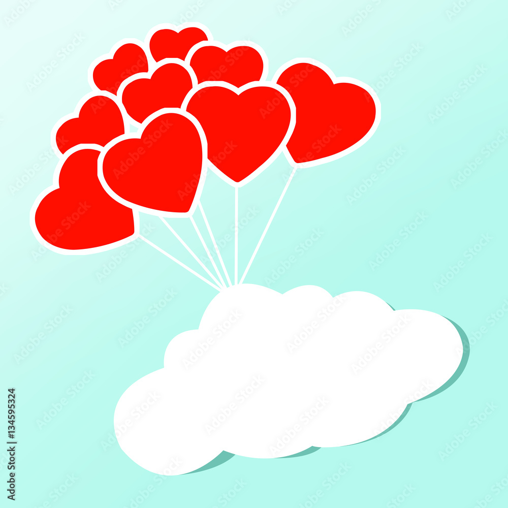 Wolke mit Herzluftballons