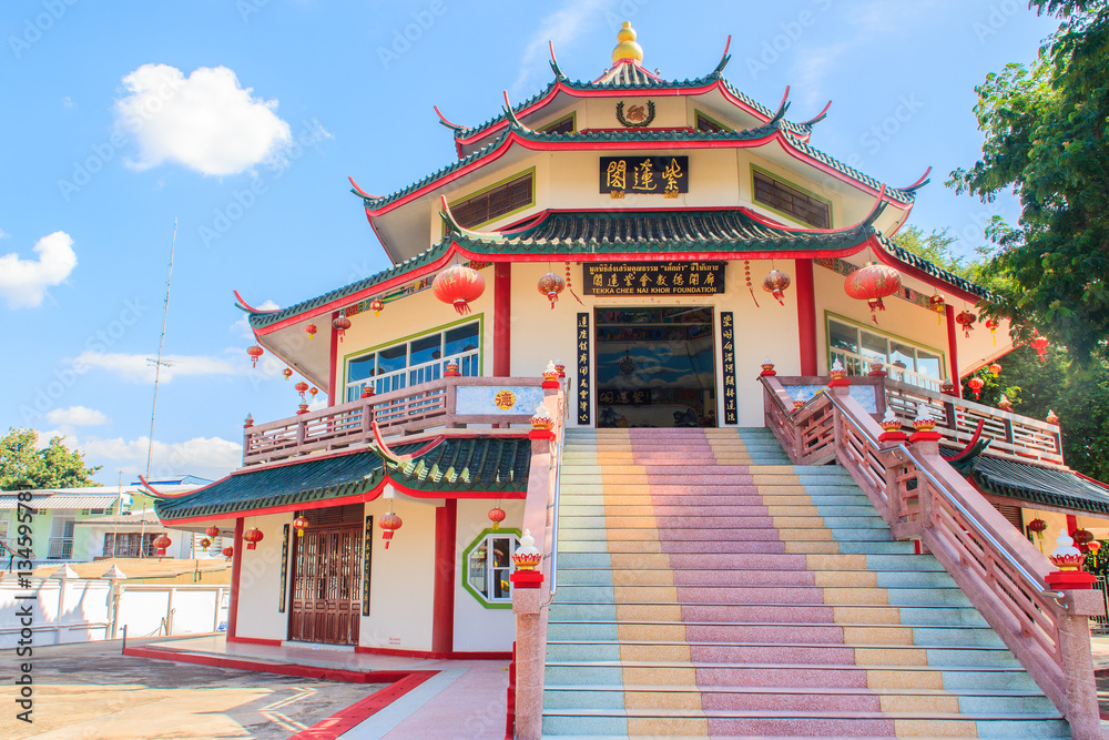 Obraz premium Tekka Chee Nai Khor Foundation, Beautiful Chinese Pavillion Style at Mekong Riverside, Naimuang, Nongkhai, Thailand