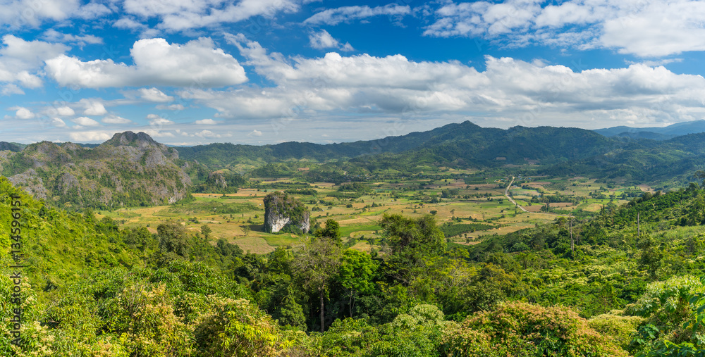 Panoramic view of mountain and forest in Nan province, Thailand