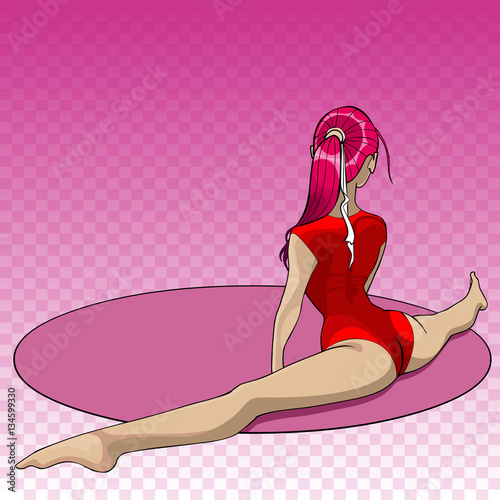 cartoon female gymnast performs the splits