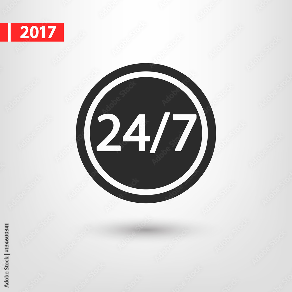 24 hours a day and 7 days a week icon, vector illustration. Flat design style 24 hours a day and 7 days a week icon, vector illustration. Flat design style
