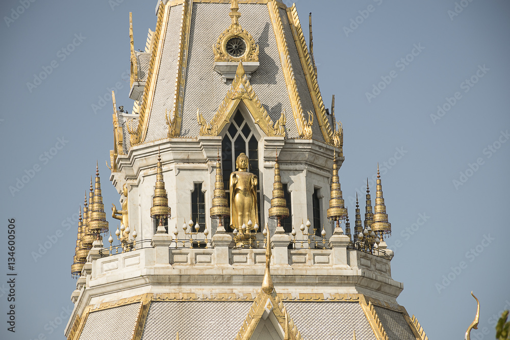 marble church/temple Wat Sothorn, landmark in Chachoengsao with sky background. Travel in Thailand.