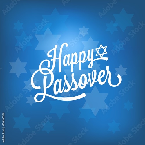 happy passover card with blue bokeh background