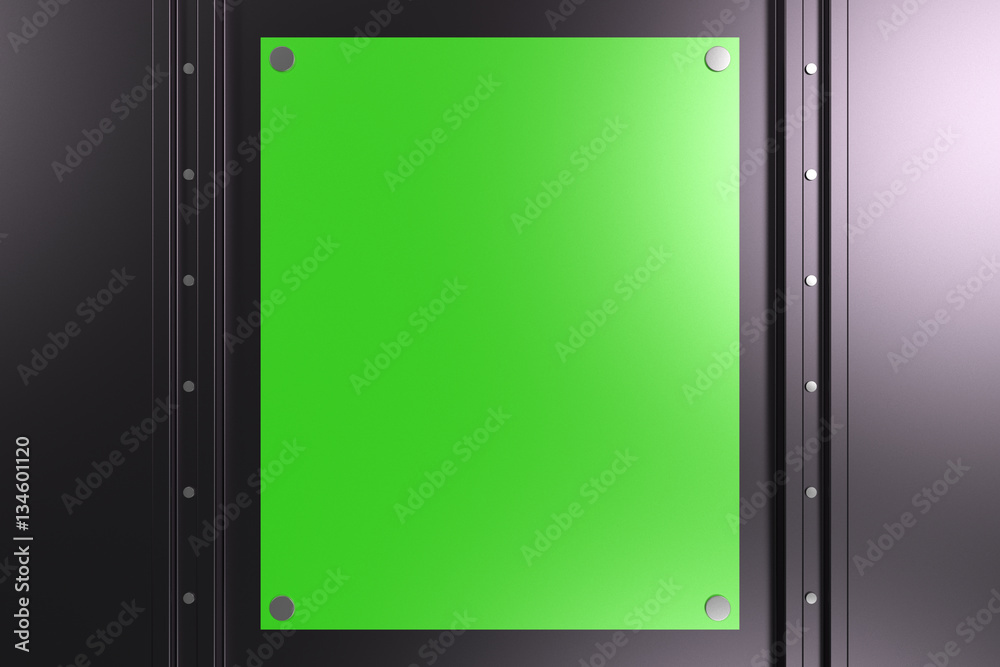 Rectangular colored plate on black background with rivets Rectangular colored plate on black background with rivets