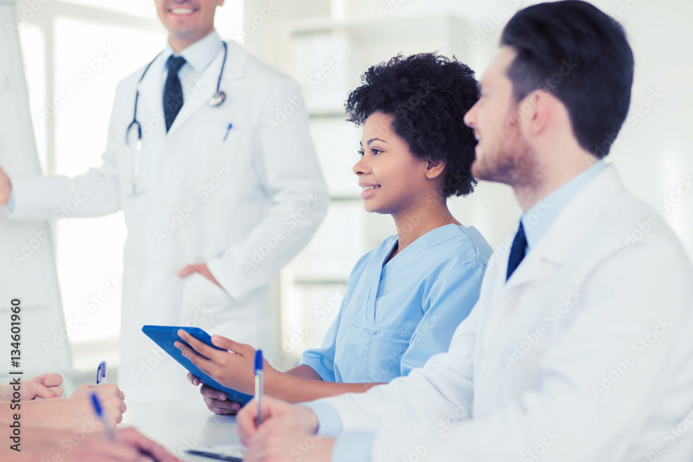 group of doctors on presentation at hospital group of doctors on presentation at hospital