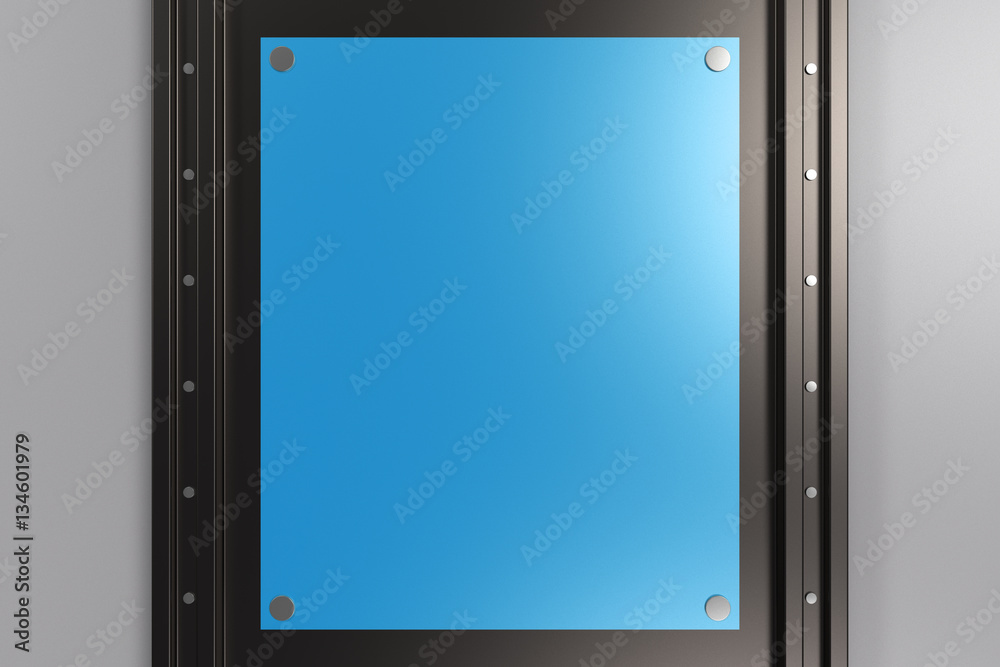Rectangular colored plate on black and white background with riv Rectangular colored plate on black and white background with riv