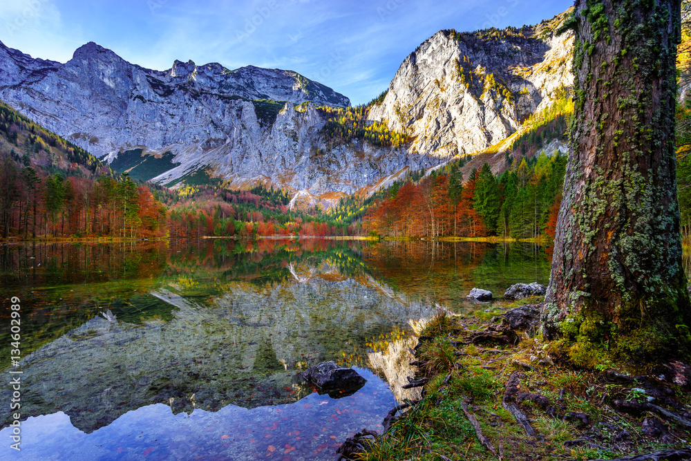 Lake Langbathsee in Upper Austria in autumn.