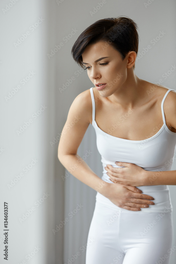 Woman Health. Beautiful Female Feeling Pain In Stomach Woman Health. Beautiful Female Feeling Pain In Stomach