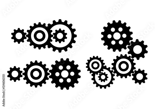 Black cogwheel icons on white background