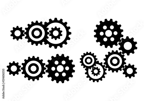Black cogwheel icons on white background