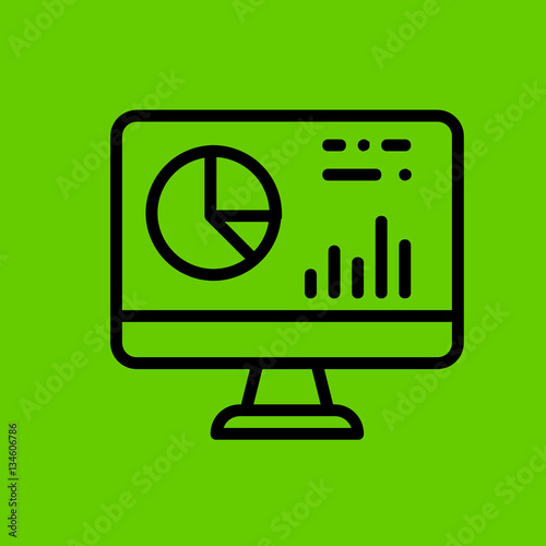 analytic graph on monitor icon flat disign