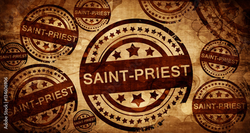 saint-priest, vintage stamp on paper background