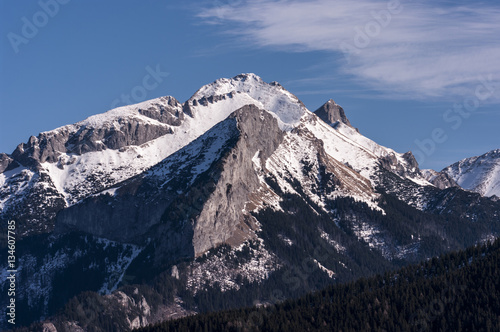 Beautiful winter scenery of the great snowy mountain peaks