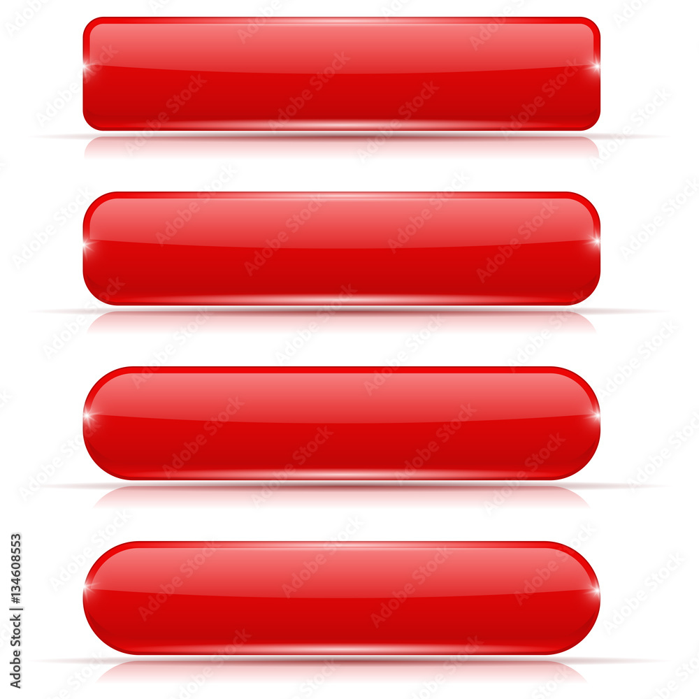 Red glass buttons. Rectangle and oval web icons Red glass buttons. Rectangle and oval web icons