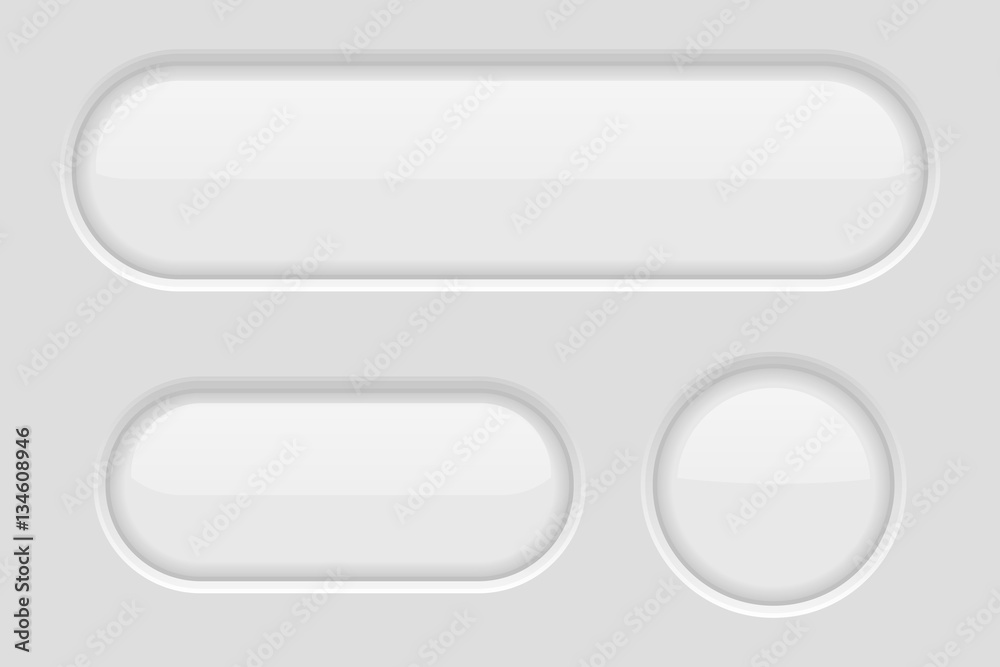 Set white buttons. Oval and round blank web elements