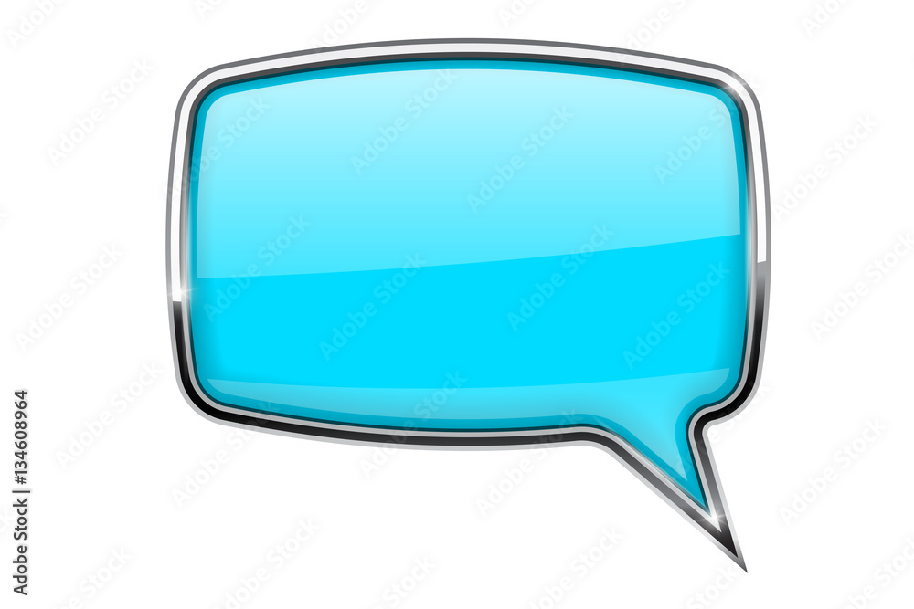 Speech bubble. BLue 3d icon with chrome frame Speech bubble. BLue 3d icon with chrome frame
